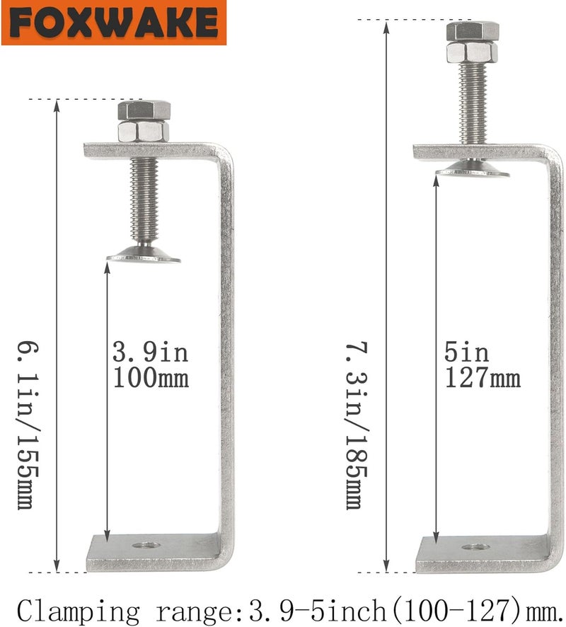 foxwake Stainless Steel C Clamps Small 5 Inch for Mounting, Heavy Duty U Clamps for Metal Working, Desk Clamp with Stable Wide Jaw Opening & Protective Pads/I-Beam Design (2pcs) - Image 3